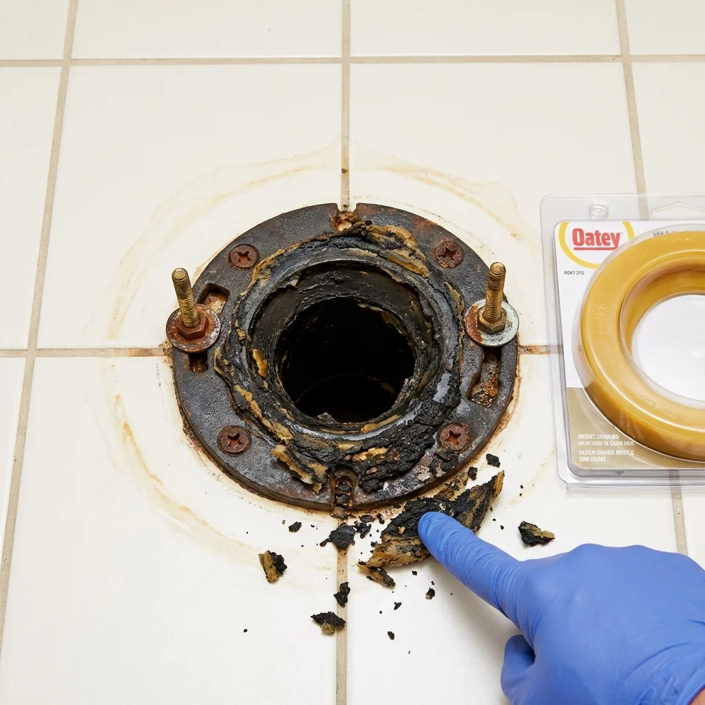 Failed wax ring showing water seepage at the base of a toilet in a Dunn Loring, VA home