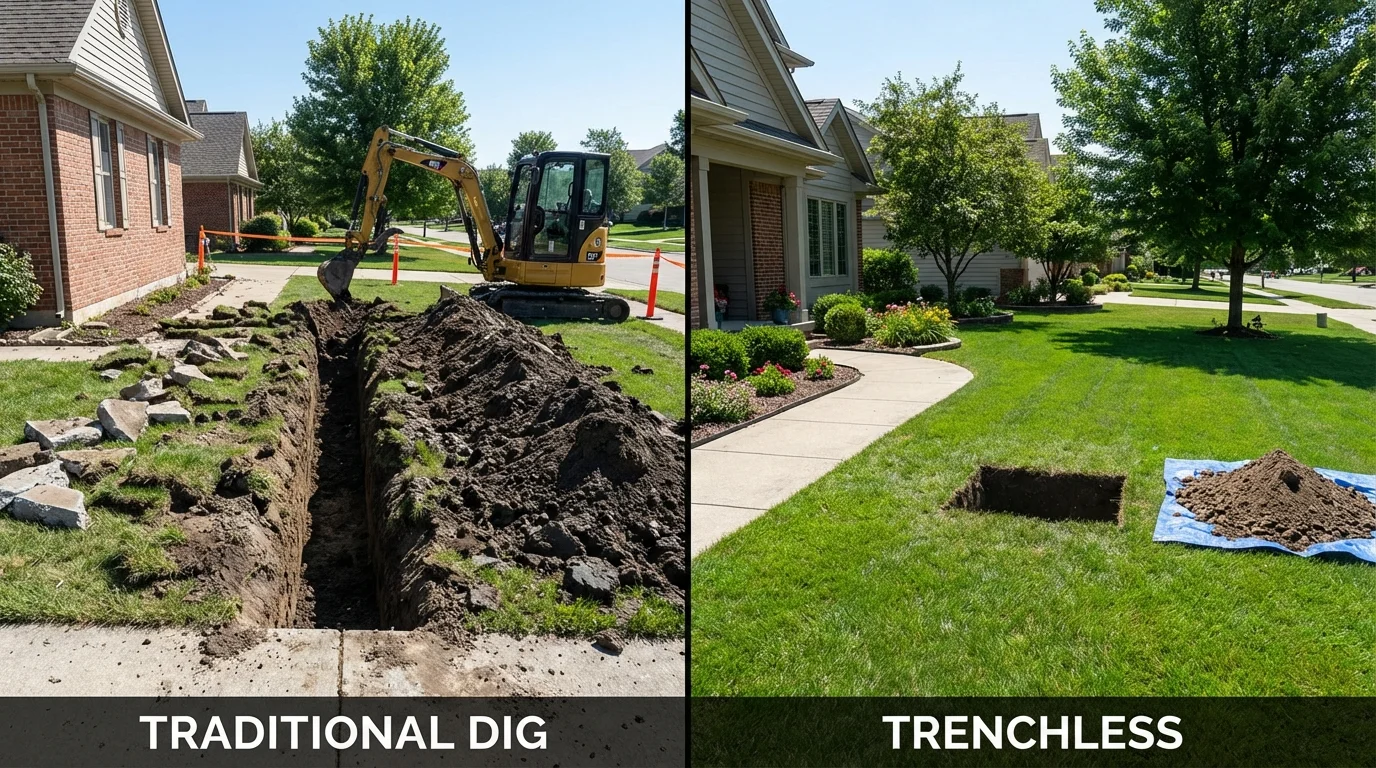 Trenchless sewer repair with minimal yard damage versus traditional excavation in Dunn Loring, VA